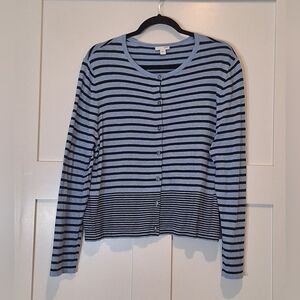 J.Jill Cardigan Button Down Cotton Viscose From Bamboo Button Blue Striped Sz XL